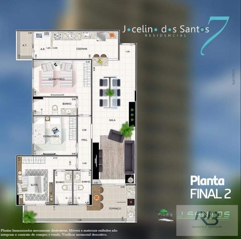 Apartamento 3 dormitórios para Venda em Praia Grande, Mirim, 3 dormitórios, 1 suíte, 1 banheiro, 2 vagas